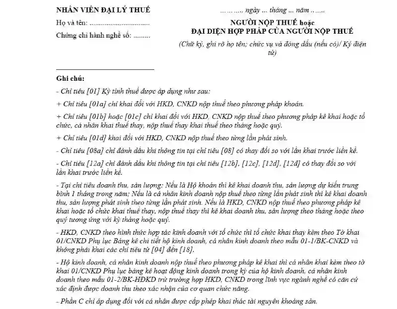 Hướng dẫn điền tờ khai thuế hộ kinh doanh